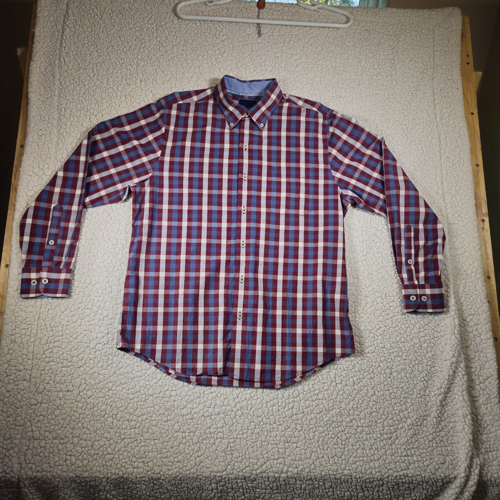 Tommy Bahama Mens Pima Cotton Plaid Button Down Shirt Red‎ Blue White Medium